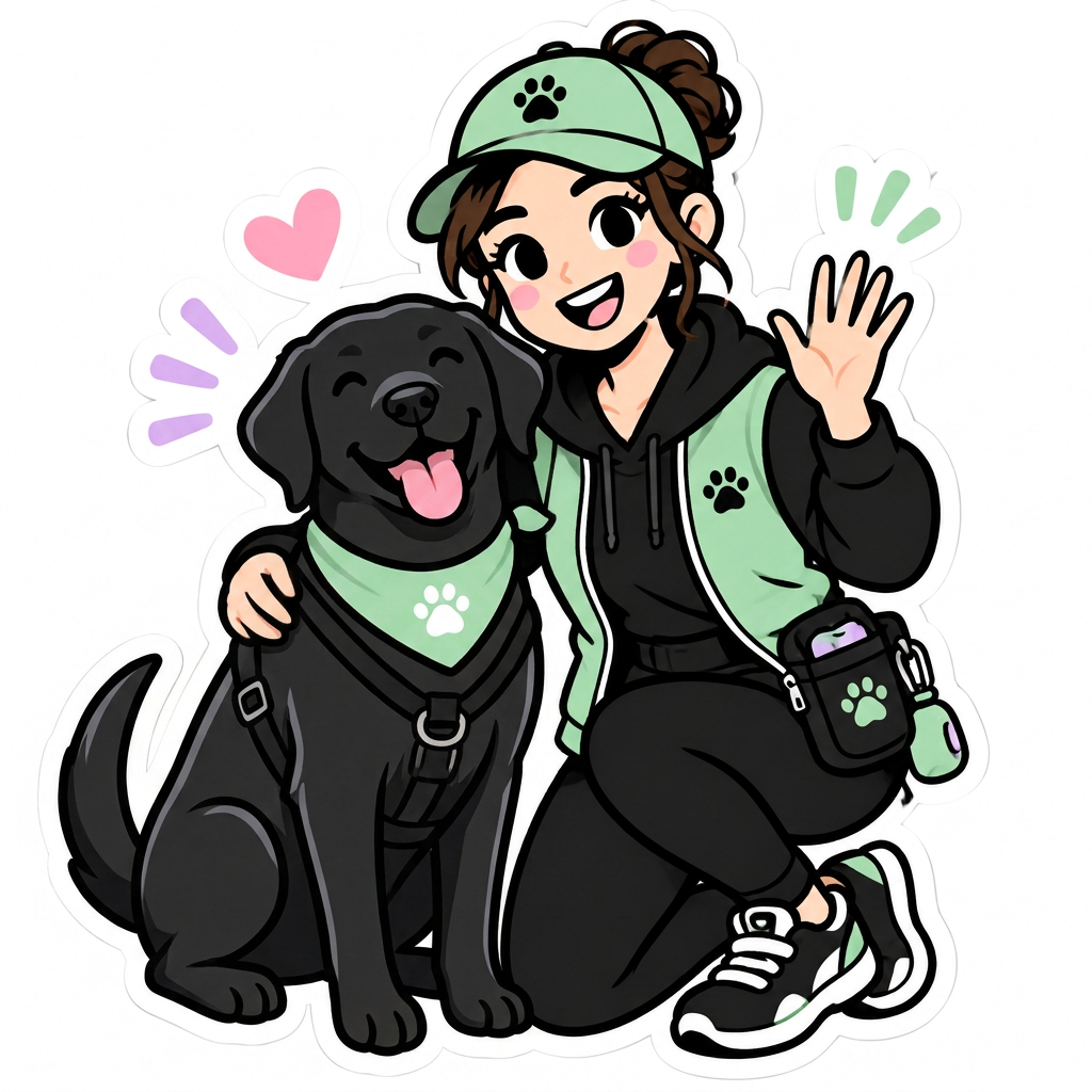 Gatts, a big black Labrador/Husky mix, greeting his favourite human